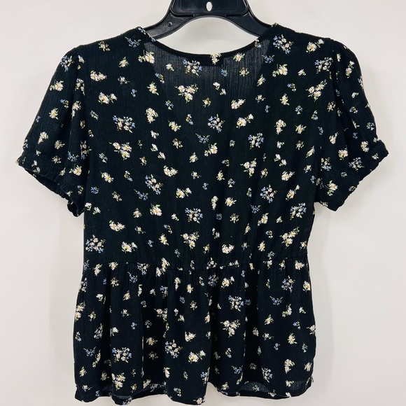 SO Black Floral Print Babydoll Top Blouse Juniors Boho Y2K Size Small - Picture 2 of 6